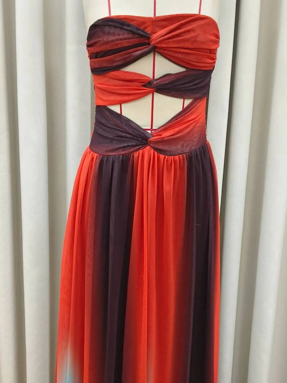 Strapless Cut-Out Rainbow Gradient Maxi Dress
