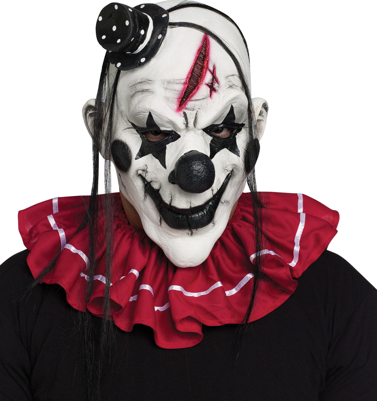 Black and White Horror Clown Adult Mask with Hair