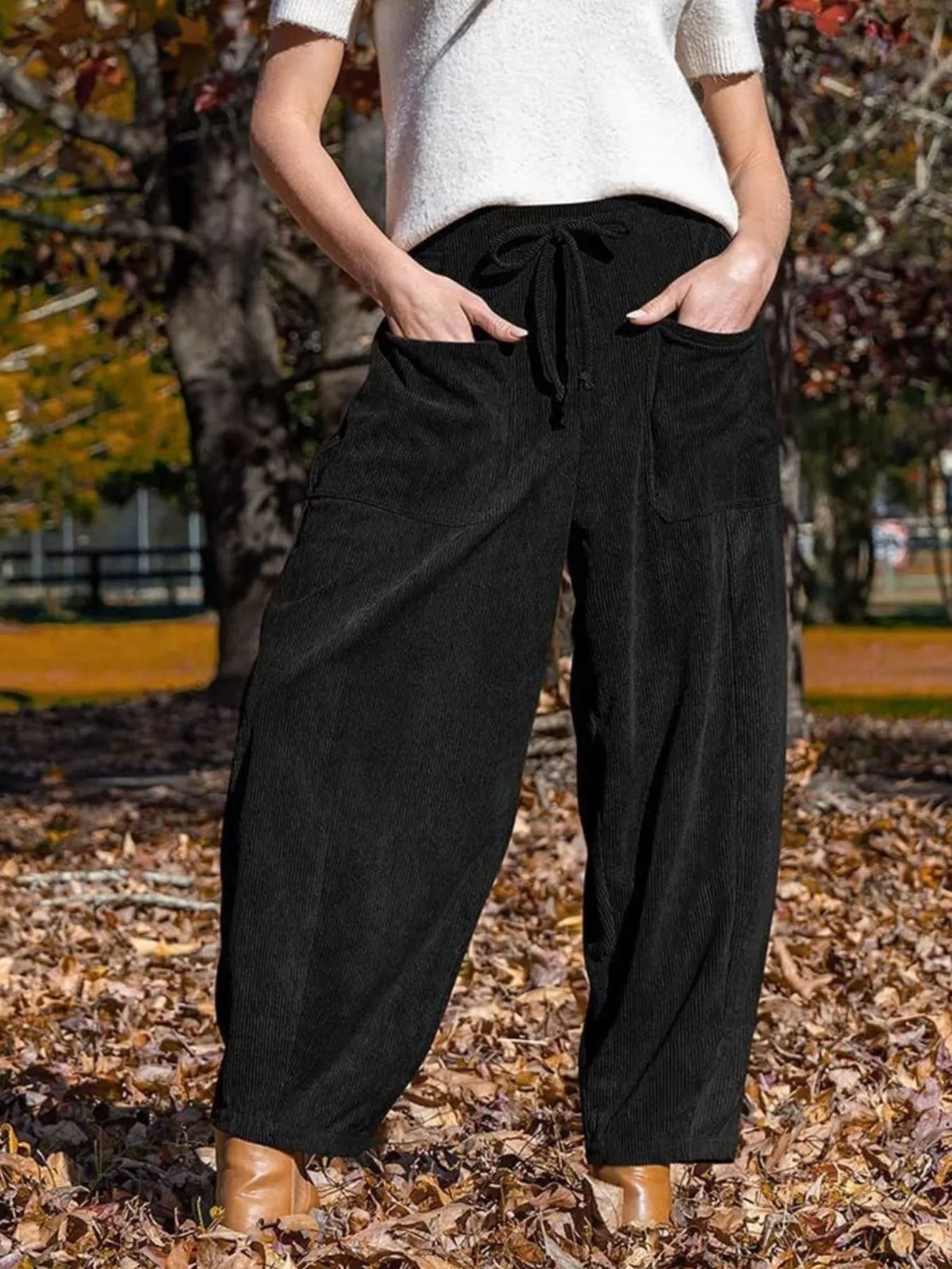 Casual Corduroy Wide Leg Pants with Pockets