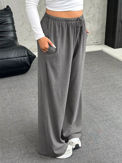 Full Size Drawstring Wide Leg Pants Plus Size