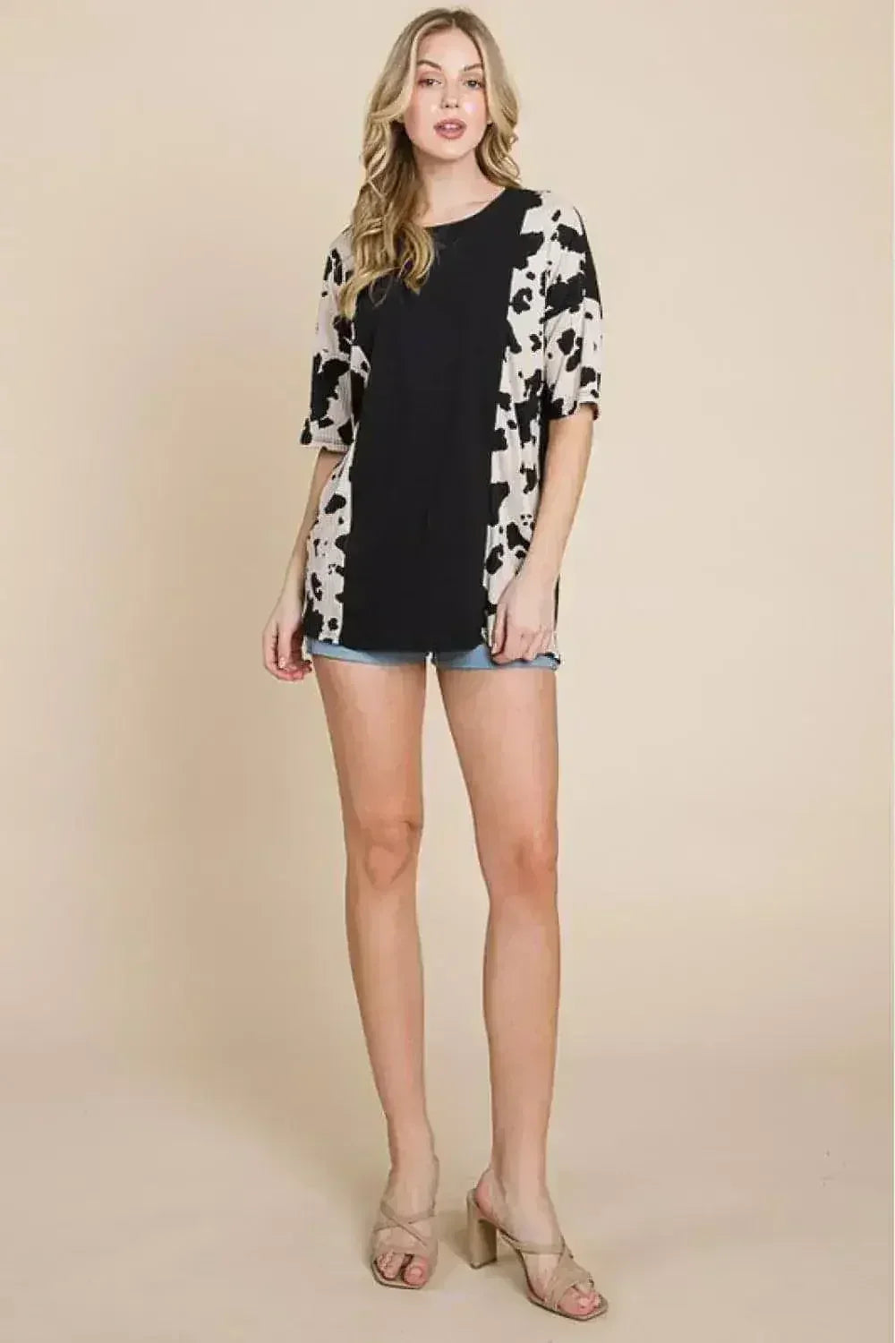 Animal Contrast Ribbed Tee - Edgy Women&