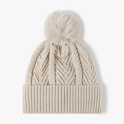Cable Knit Solid Color Hat with Pompom