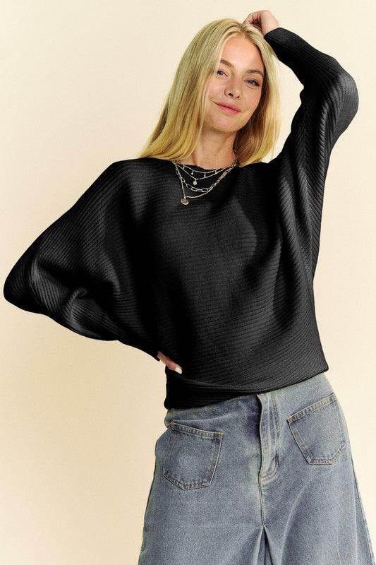Davi &amp; Dani Round Neck Batwing Sleeve Sweater for Women