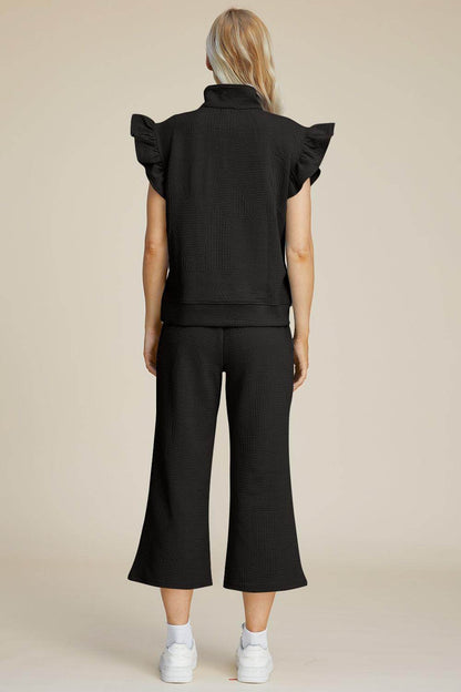 Double Take Full Size Texture Ruffle Top and Pants Set