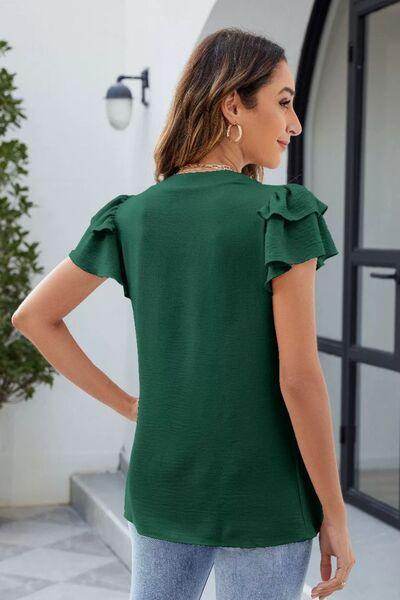 Ruffled Notched Short Sleeve Blouse for Women Stylish Wear