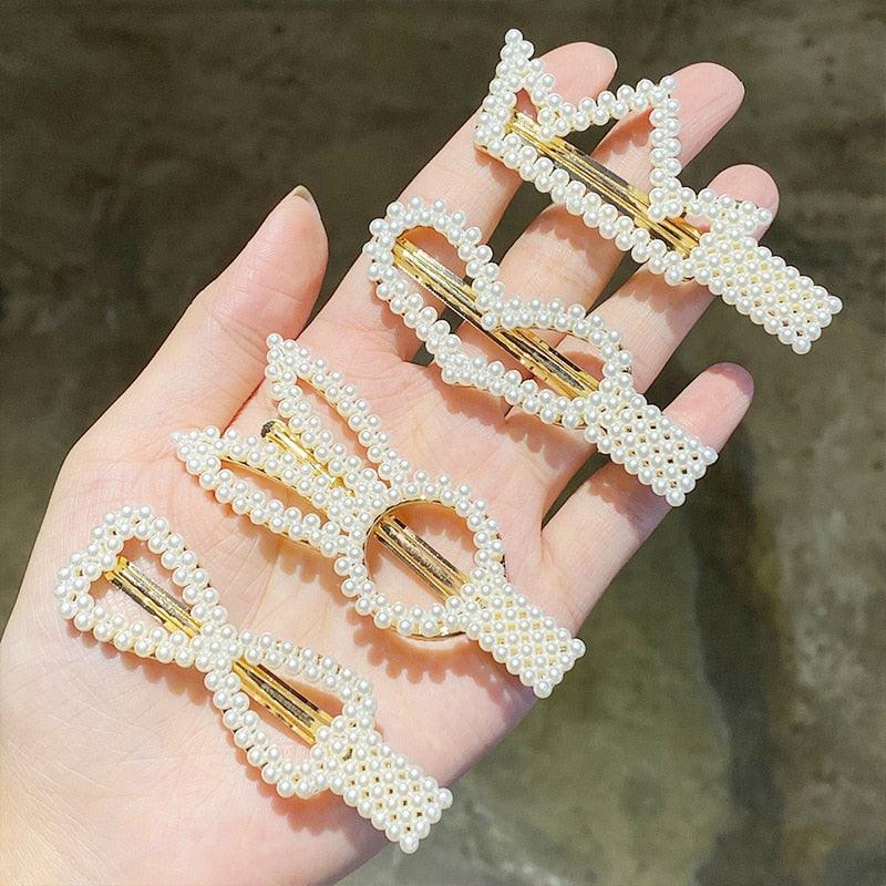 5/8PCS/Set Women Girls Elegant Imitation Pearls Geometric Hairpins Sweet Hair Ornament Clips Barrettes Gorgeous Fashion Hair Accessories For Women