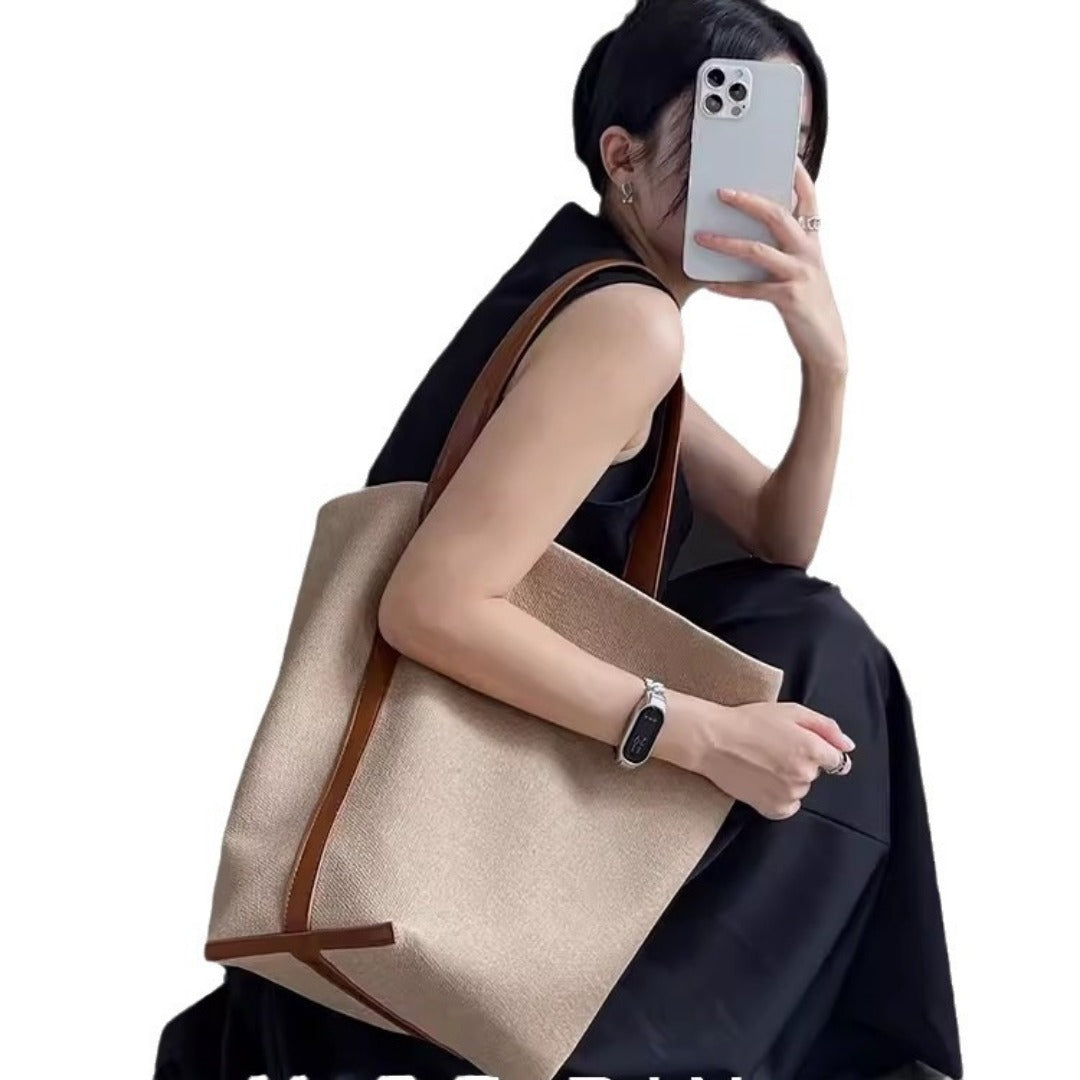 Striped Canvas Bag Large Capacity – Stylish Tote Bag, Versatile Shoulder &amp; Bucket Bag