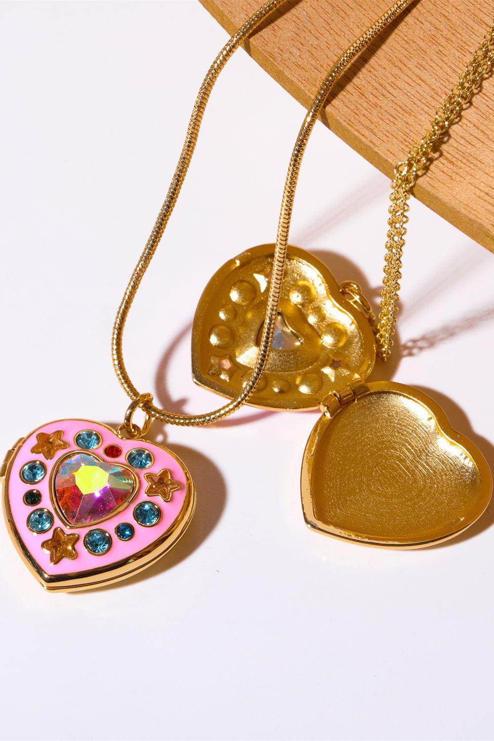 Rhinestone Decor Heart Box Pendant Necklace for Women