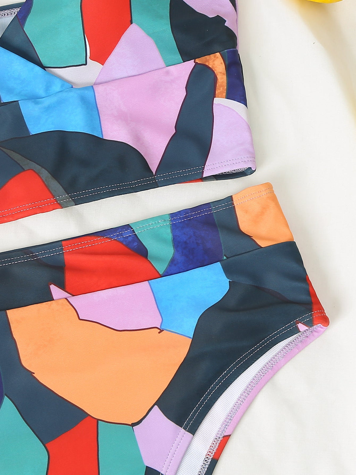 Geometric Colorful Bikini Sets Solid Color Ruffled Swimwear Bathing Suits 2 Piece Split Push Up Bandage Beachwear Women&
