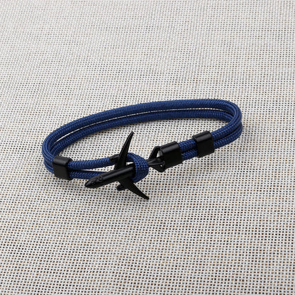 Modern Fashion Airplane Anchor Bracelets Men Charm Rope Chain Paracord Bracelet Women Male Air Force Style Wrap Metal Sport Hook Gift