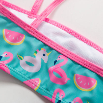 3-16Y Cartoon Two-piece Girls Swimwear Ruffle Swimsuit Bikini Set One Shoulder Beachwear Princess Two Piece Bathing Suit Children Swimwear Girls Swimsuit Bikini Set