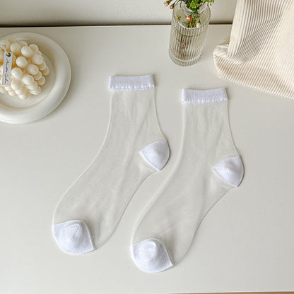 Women Socks New Fashion Long Transparent Cute Heart Thin Socks Female Summer Casual Sweet Funny Socks Stylish Ankle Socks For Women