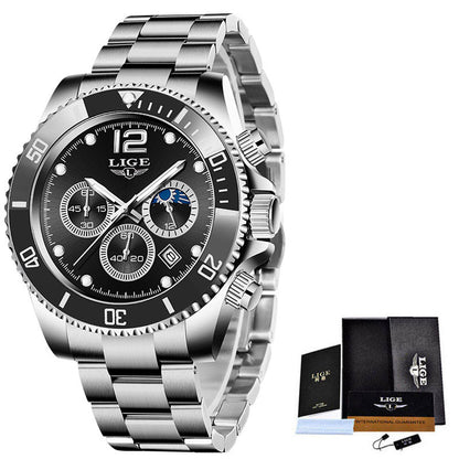 Multifunctional Mens Business Watch Luxury Military Quartz Stainless Steel Round Analog Wrist Watch For Men