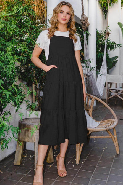 ODDI Full Size Sleeveless Tiered Midi Dress for Women
