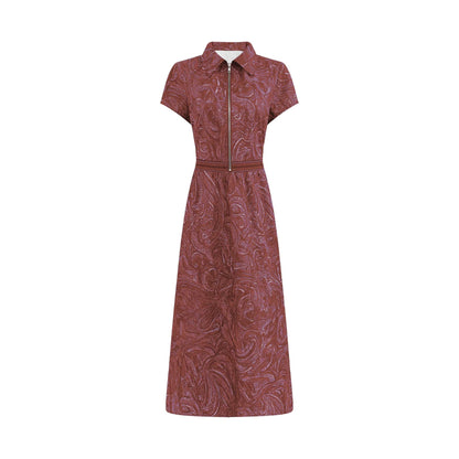 Ebay Amazon European And American Foreign Trade Retro Paisley Print Lapel Dress With Waist-Cinching A-Line Long Skirt For Women