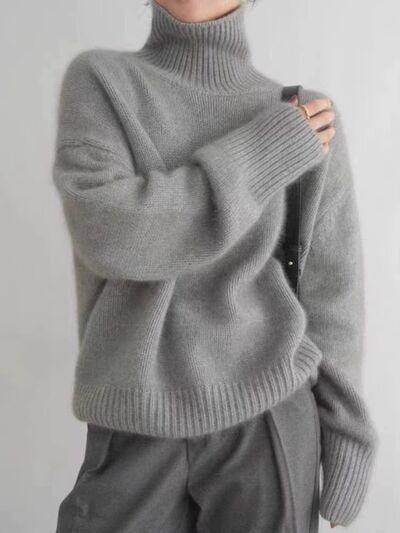 Turtleneck Dropped Shoulder Long Sleeve Sweater for Women