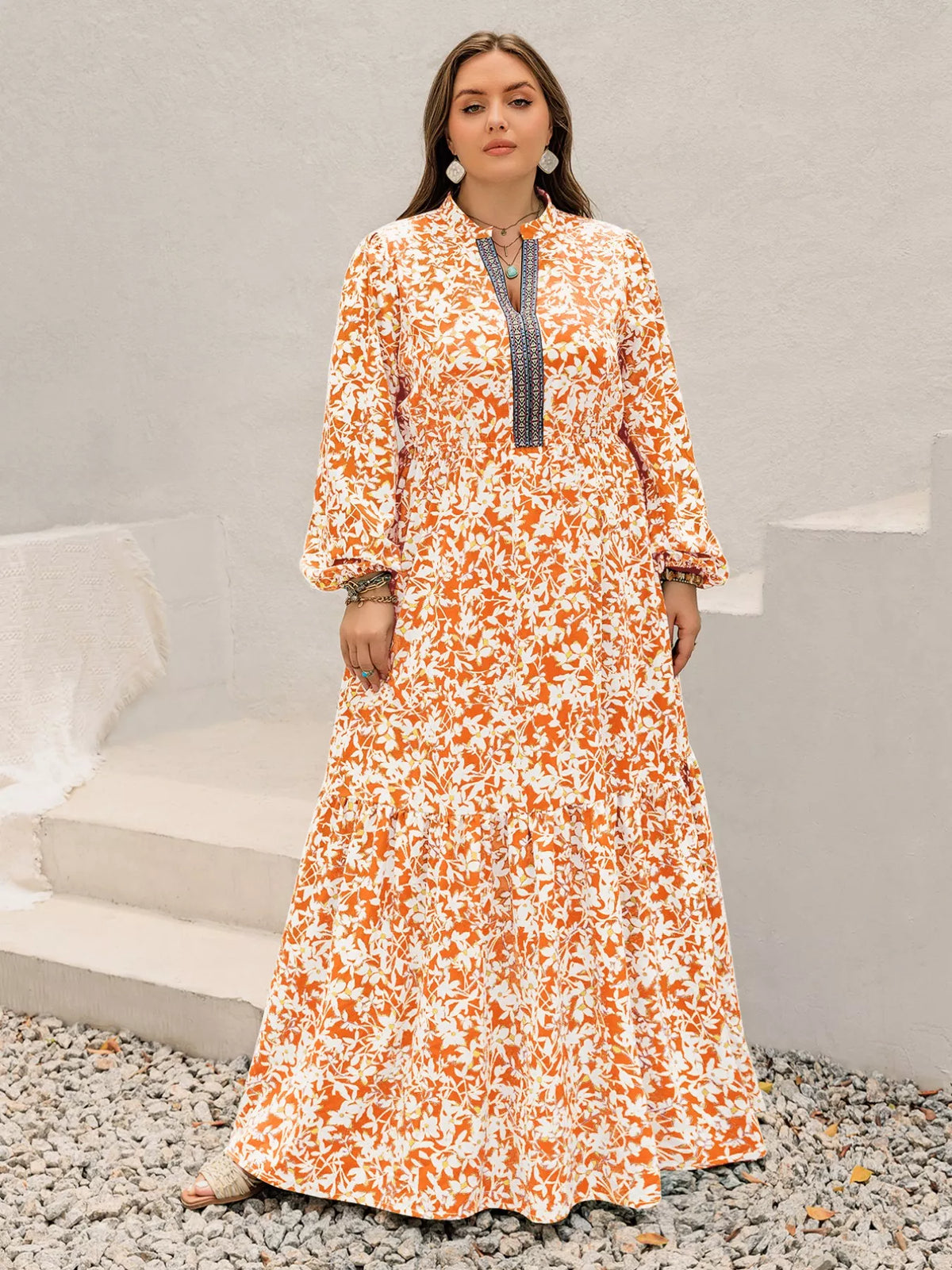 Plus Size Boho Floral Print Maxi Dress