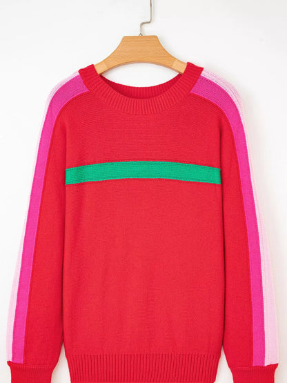 Striped Sleeve Crew Neck Sweater