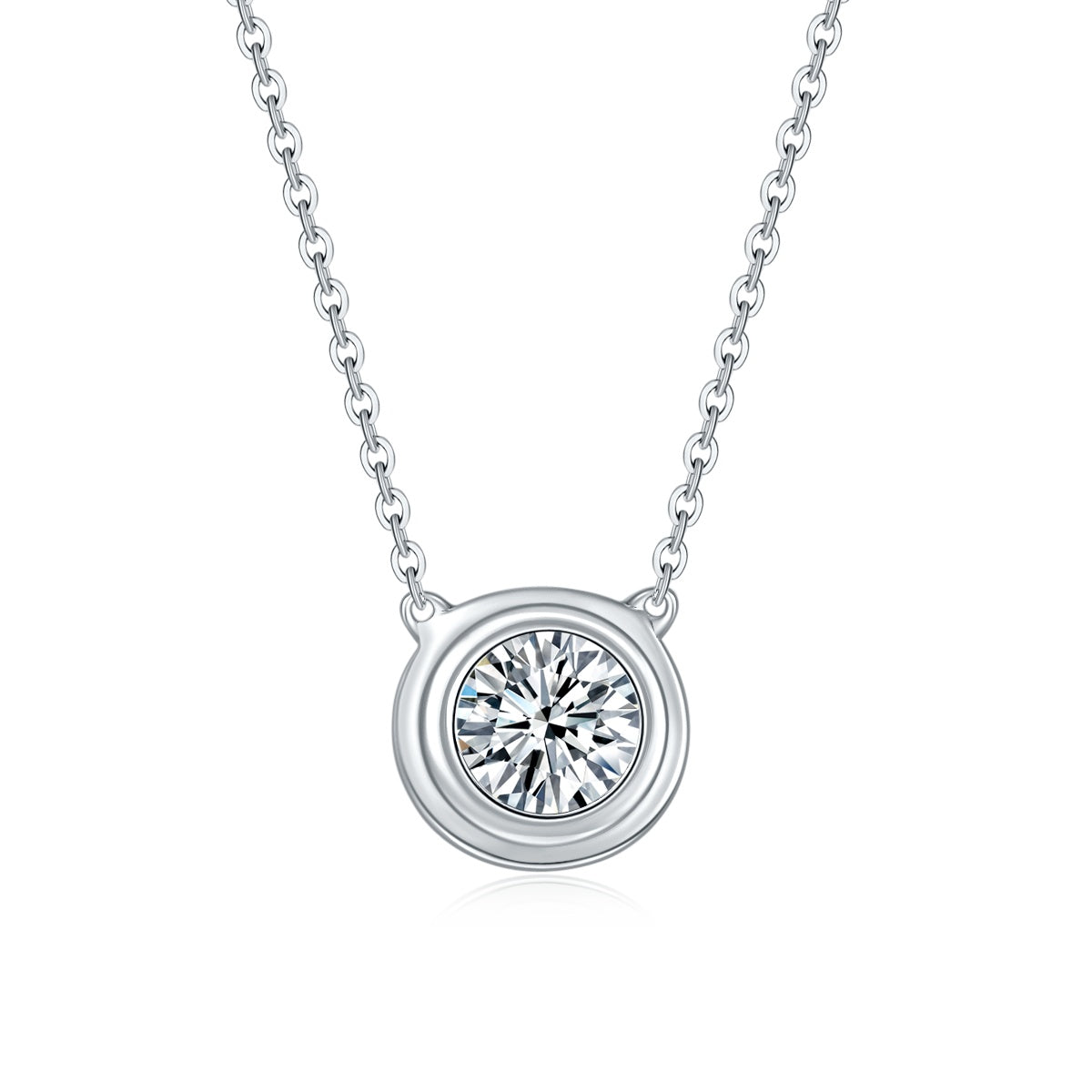 S925 Sterling Silver 1ct Moissanite Necklace, Minimalist Bezel Setting Pendant, Platinum Plated 38.5&amp;42m Chain, Women&