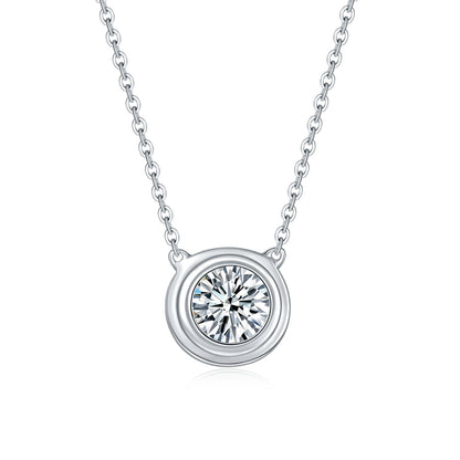 S925 Sterling Silver 1ct Moissanite Necklace, Minimalist Bezel Setting Pendant, Platinum Plated 38.5&amp;42m Chain, Women&
