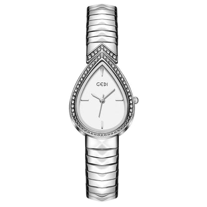 Exquisite Diamond Encrusted Snake Head Water Drop Design Womens Quartz Watch