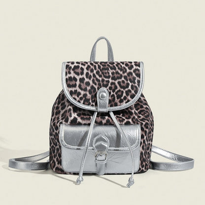 Retro contrasting leopard print backpack, women&