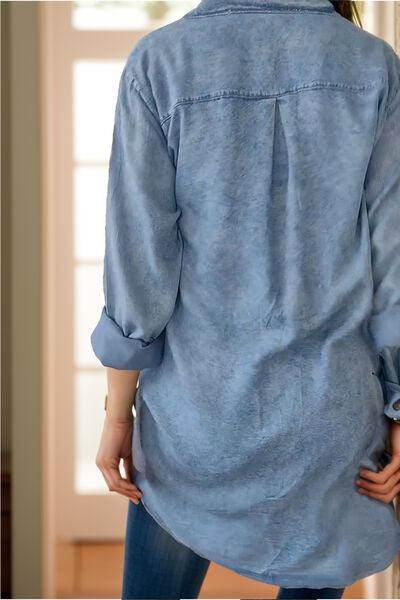 Full Size Pocketed Button Up Long Sleeve Denim Jacket Sale