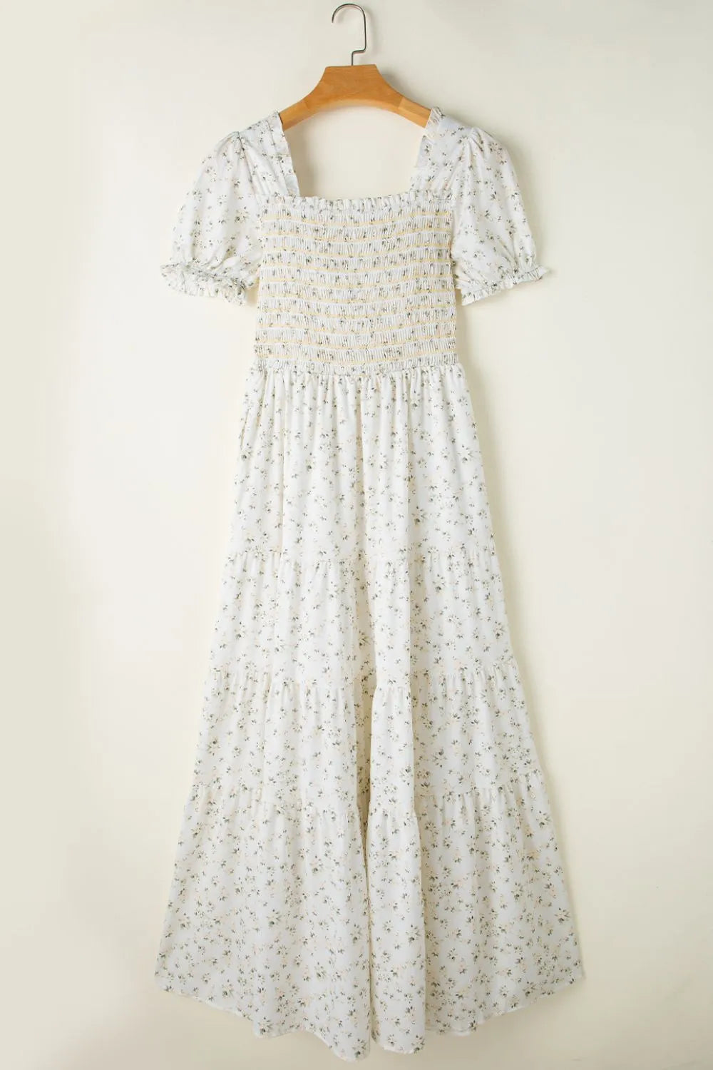 Floral Smocked Short Puff Sleeve Maxi Dress