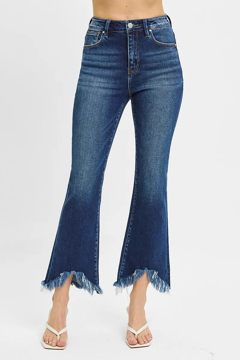 RISEN Full Size High Rise Crop Bootcut Fray Hem Jeans Plus Size