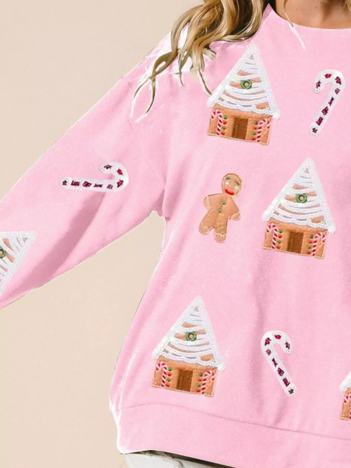 Christmas Gingerbread House Sequin Sweatshirt