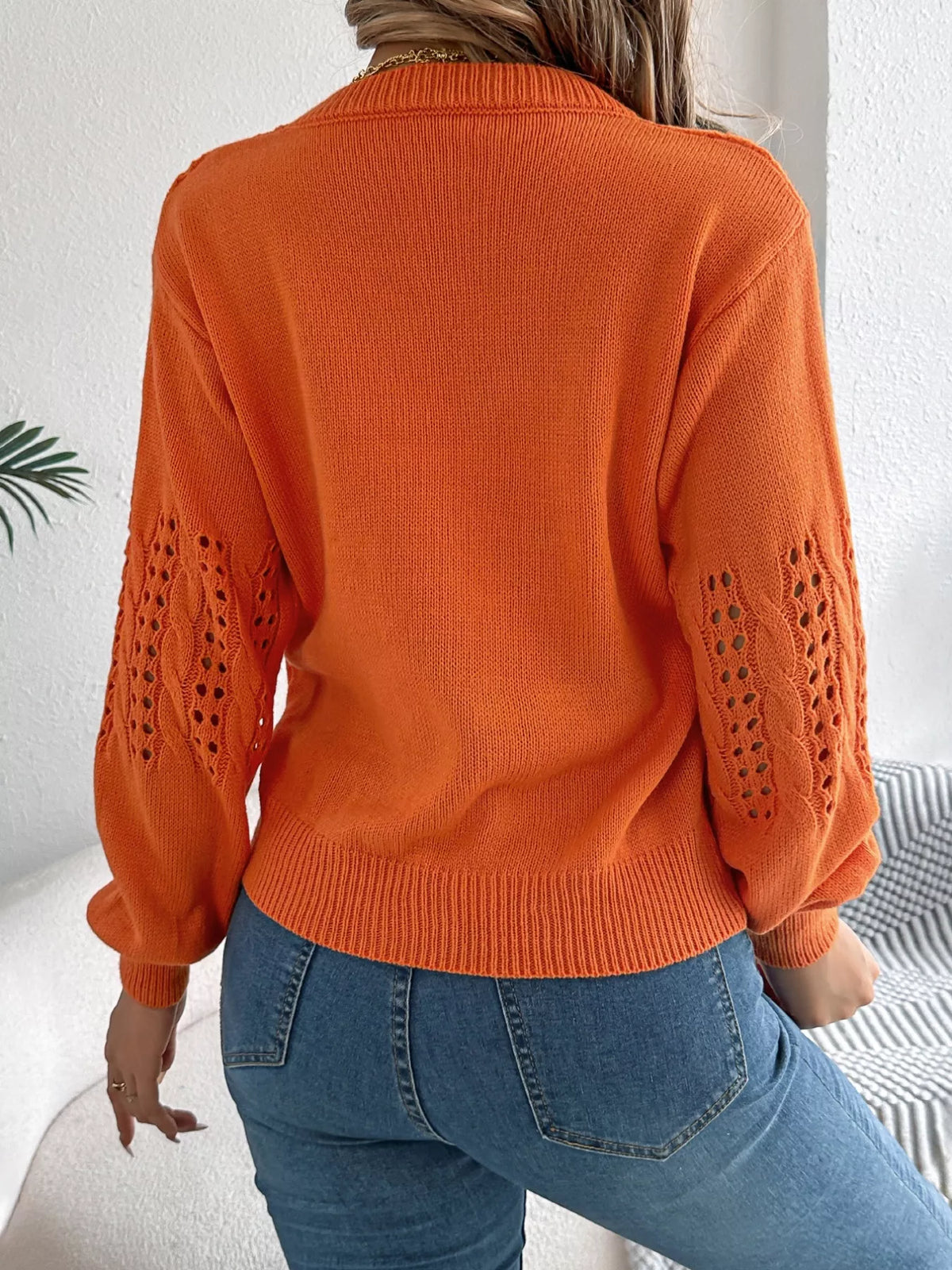 Hollow Out Eyelet Long Sleeve Sweater
