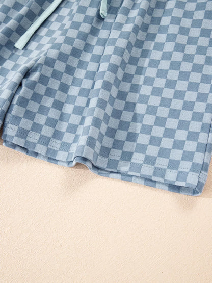Checkerboard Long Sleeve Pullover and Shorts Set