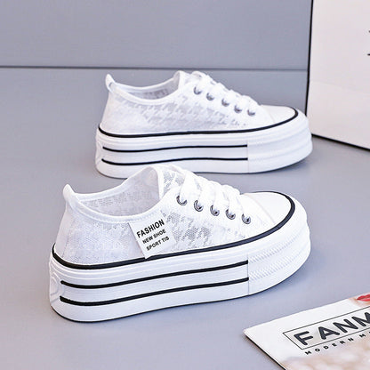 Womens Summer Breathable Lace Mesh Shoes With 5cm Thick Sole For Height Increase