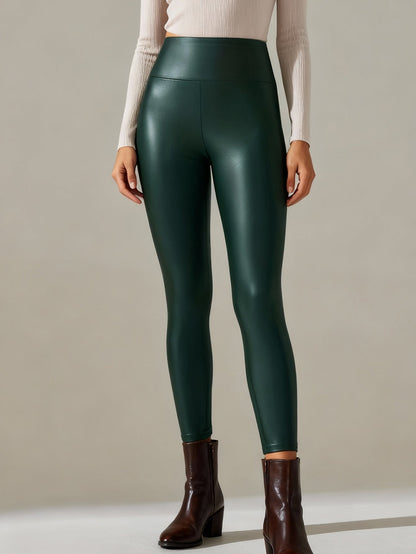Women Faux Leather Leggings, High Waisted PU Leather Stretch Skinny Pants For Fall Winter Casual Daily Wear