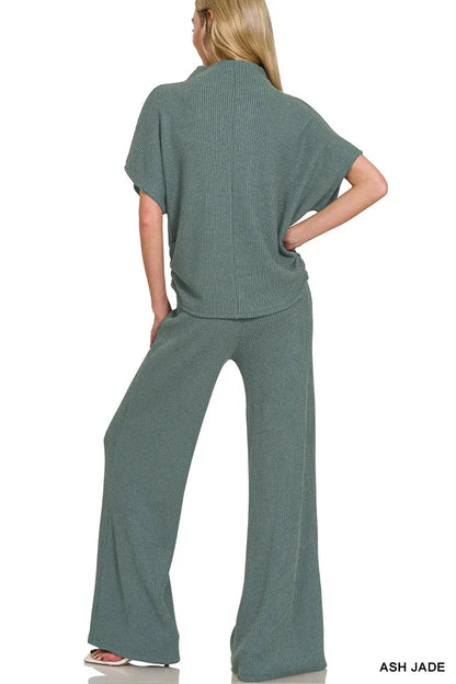 Zenana Mock Neck Top and Pants Sweater Set