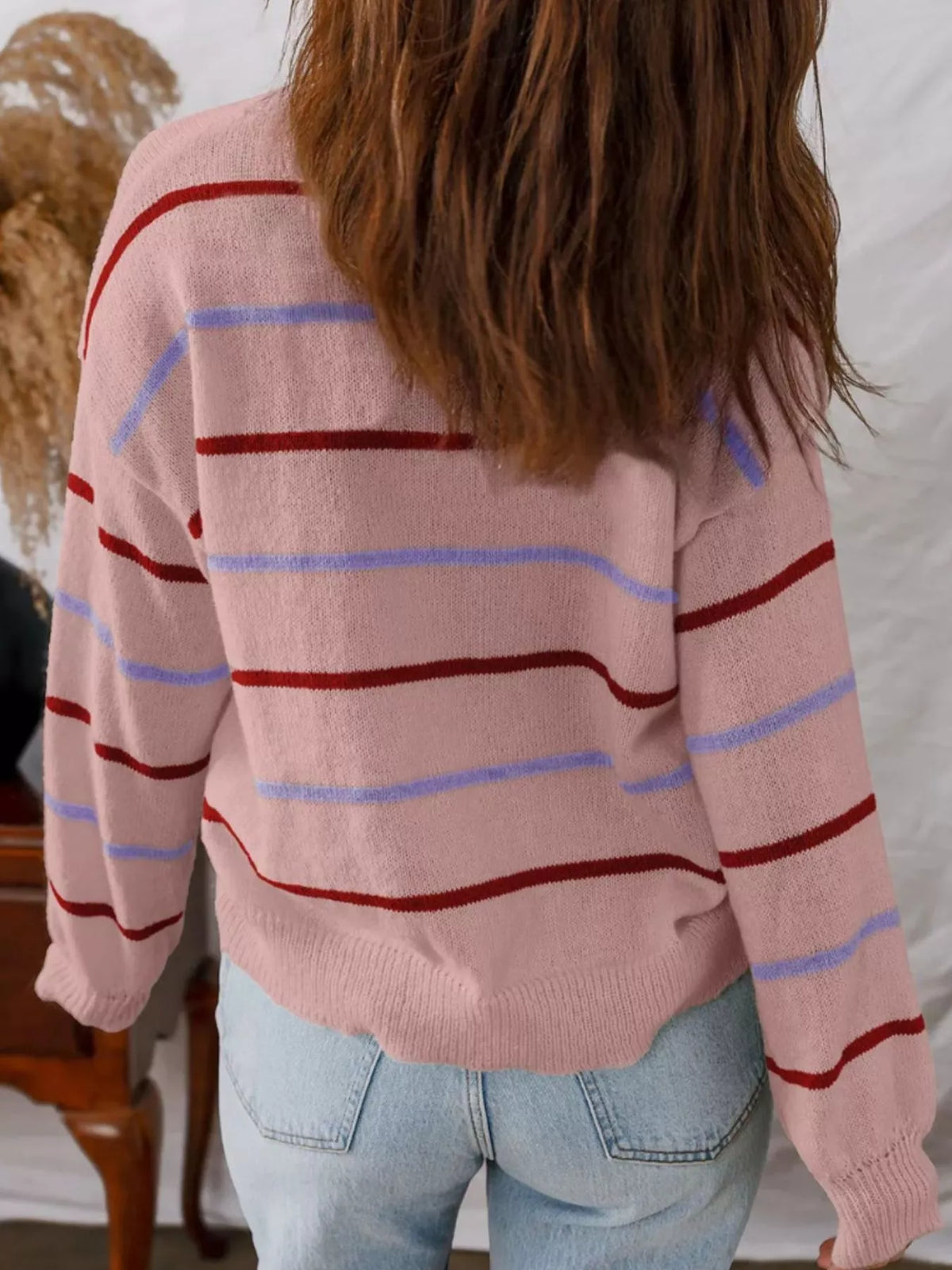 Striped Knit Round Neck Sweater