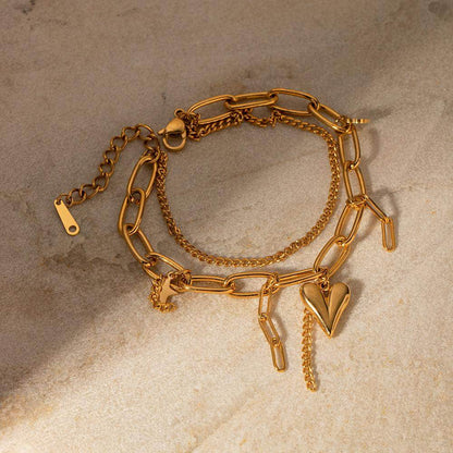 Stainless Steel Double Layered Charm Bracelet for Women