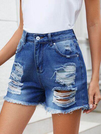 Distressed Raw Hem Denim Shorts for Women Stylish Fit