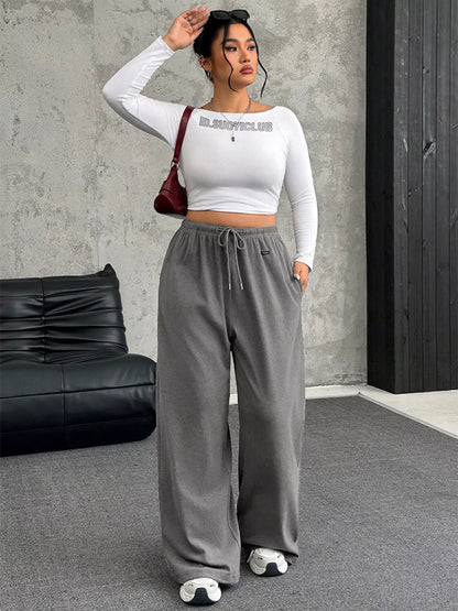 Full Size Drawstring Wide Leg Pants Plus Size