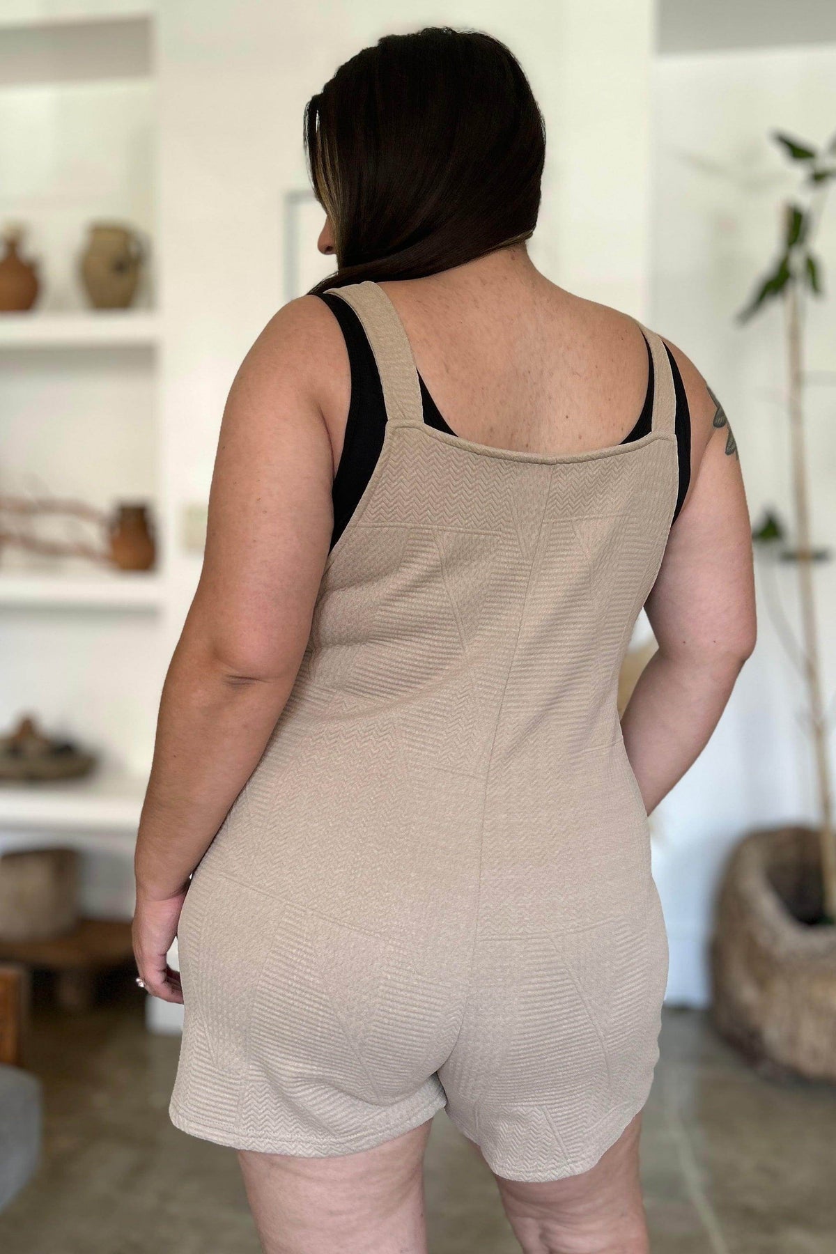 Double Take Full Size Texture Sleeveless Romper for Women