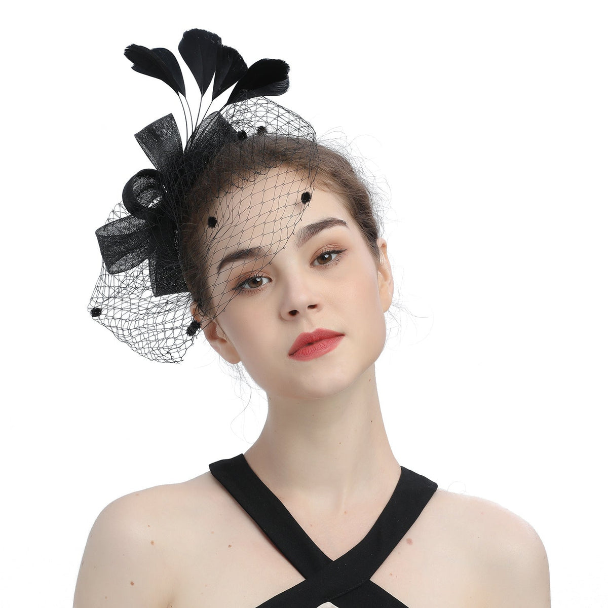 Bride Veil Hair Bow Top Hat Headdress Flower Cover Face Mesh Head