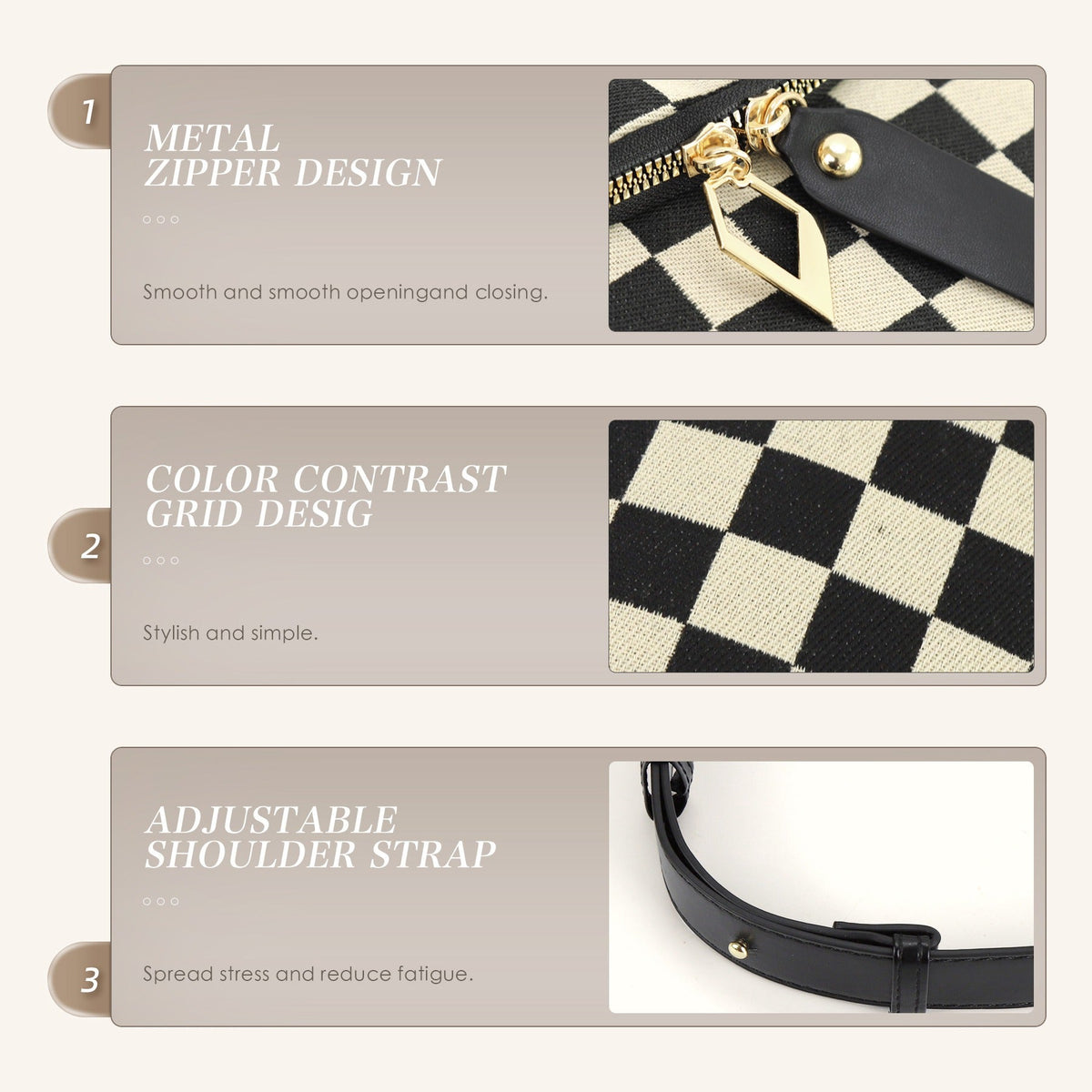 Small Crossbody Bag – Versatile Commute with Checkerboard Canvas, Compact Earphone Bag, Stylish 2-in-1 Chest Bag &amp; Fanny Pack for Everyday Use