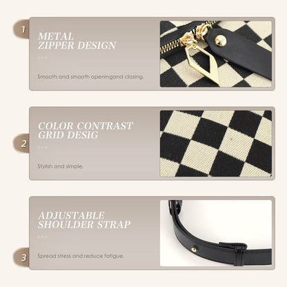 Small Crossbody Bag – Versatile Commute with Checkerboard Canvas, Compact Earphone Bag, Stylish 2-in-1 Chest Bag &amp; Fanny Pack for Everyday Use