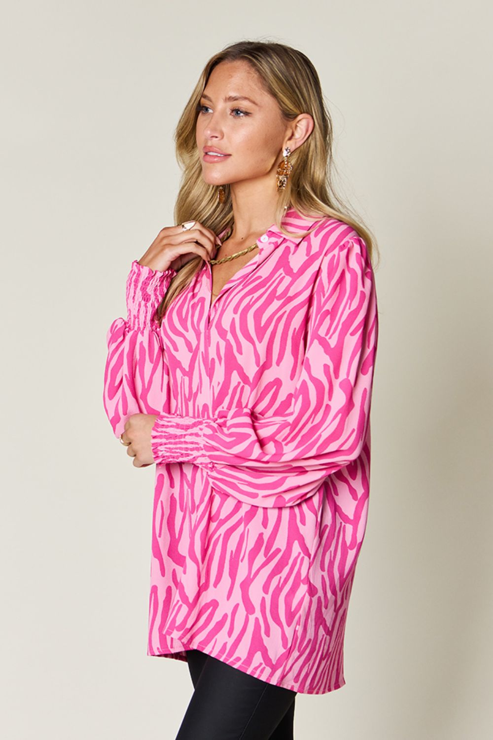 Smocked Long Sleeve Top with Alluring Print