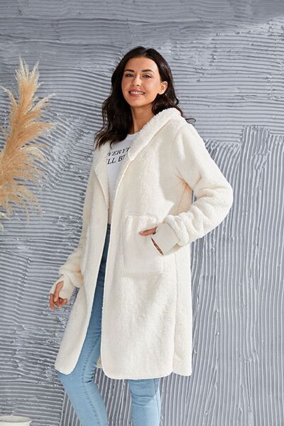 Red Double Take Full Size Hooded Teddy Bear Jacket with Thumbholes Ultra-Cozy &amp; Stylish Comfortable Outerwear