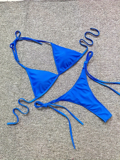 Bikini Leopard Print 2 Piece Swimsuit for Women – High Cut Lace-Up Backless Flattering Bikini Set with Halter Spaghetti Strap – Stretchy Sexy and Stylish Swimwear for Pool Beach and Summer Vacation