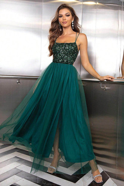 Lace-Up Backless Mesh Dress for Elegant Evening Wear