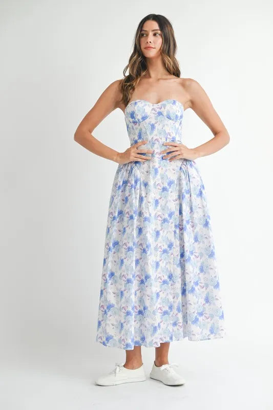 MABLE Sweetheart Neckline Floral Printed Midi Dress