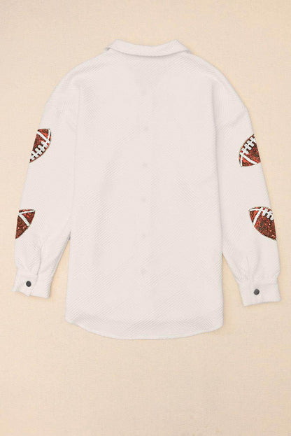 Sequin Football Patch Collared Neck Snap Button Jacket for Women
