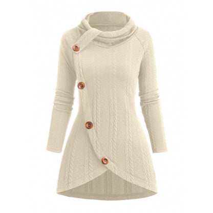 Womens Asymmetrical Turtleneck Long-Sleeve Knitted Cardigan